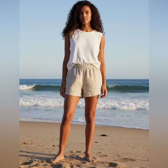 Abercrombie & Fitch Shorts Linen Ultra High Waist Pockets 3” Oatmeal Size Med - Picture 7 of 7